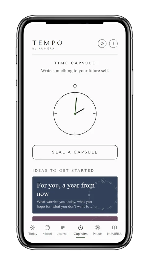 Screenshot of the Time capsules screen in the TEMPO app