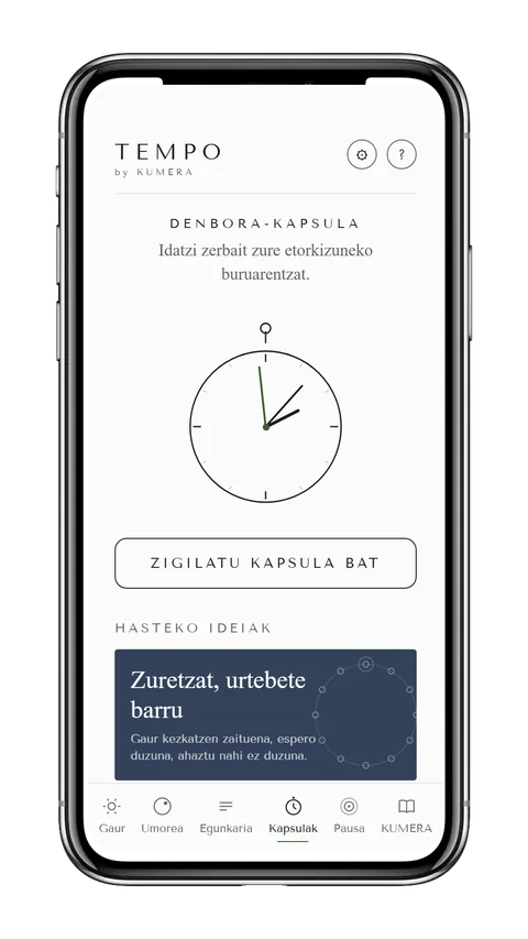 TEMPO aplikazioko Denbora-kapsulak pantailaren argazkia