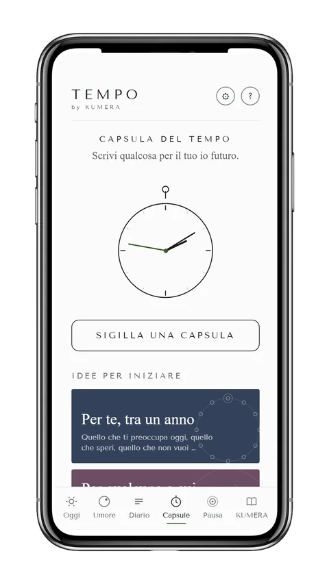 Schermata Capsule del tempo dell'app TEMPO