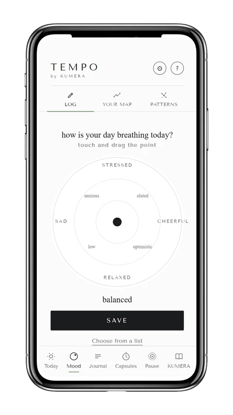 Screenshot of the Mood screen in the TEMPO app