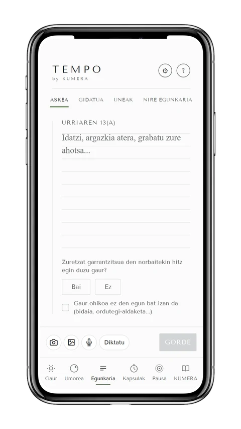 TEMPO aplikazioko Egunkaria pantailaren argazkia