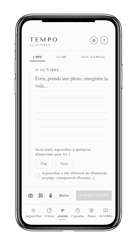 Capture de l'écran Journal de l'app TEMPO