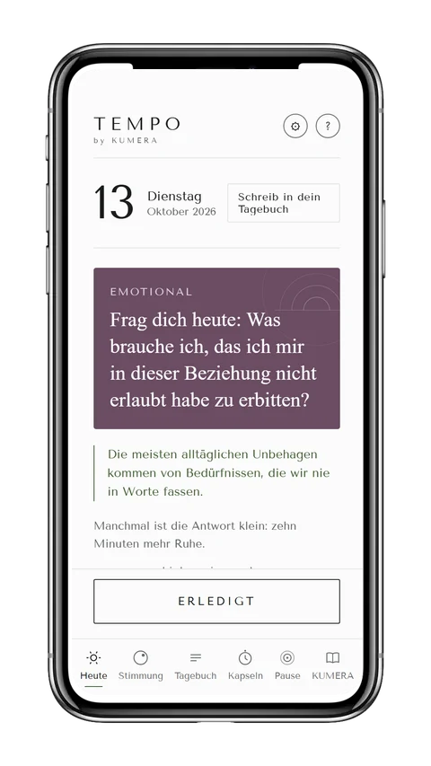 Screenshot des Heute-Bildschirms der TEMPO-App