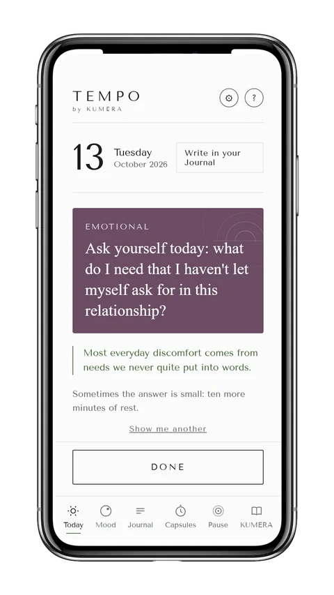 Screenshot of the Today screen in the TEMPO app