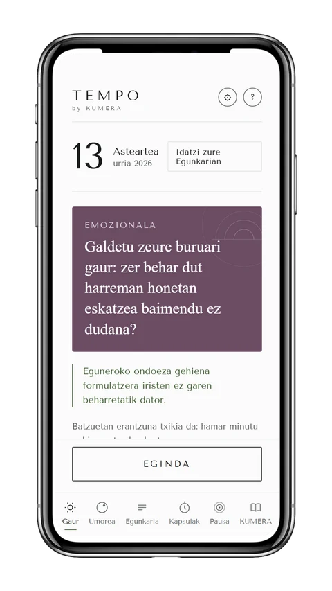 TEMPO aplikazioko Gaur pantailaren argazkia