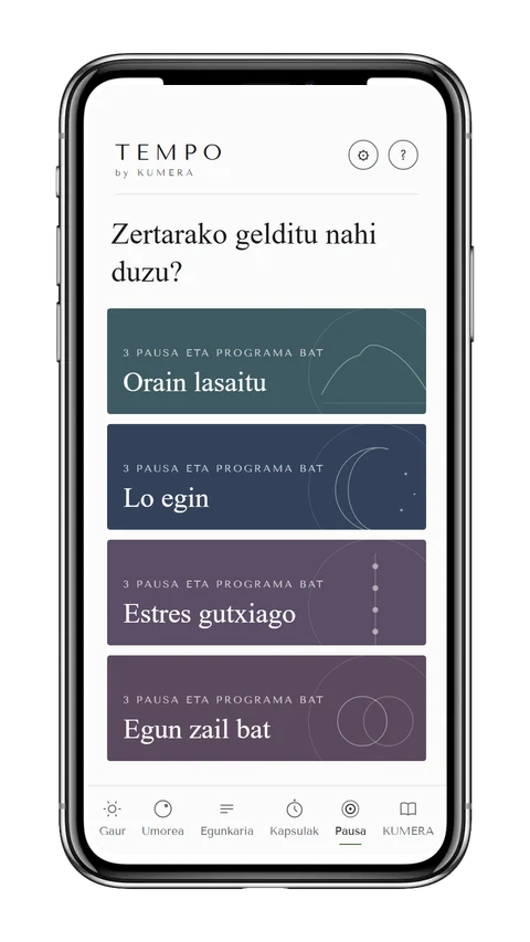 TEMPO aplikazioko Pausa pantailaren argazkia