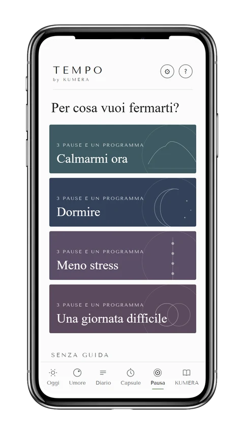 Schermata Pausa dell'app TEMPO